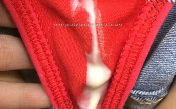Huge creamy pussy discharge load on red thong