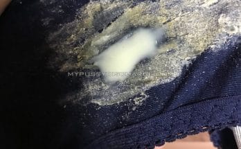 Blue lingerie stained with creamy pussy discharge