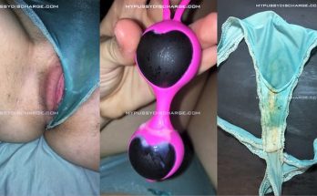Dirty teen removing ben wa balls and thong covered in vaginal discharge