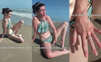 Milf fingering creamy pussy at the beach dripping discharge on sand