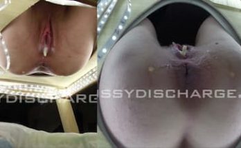 Pooping pov with globs of pussy discharge dripping from cunt